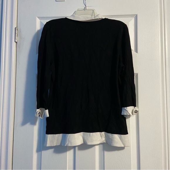 Calvin Klein Women’s Black & Off-White 3/4 Sleeve Collared Sweater Size L - Picture 7 of 12